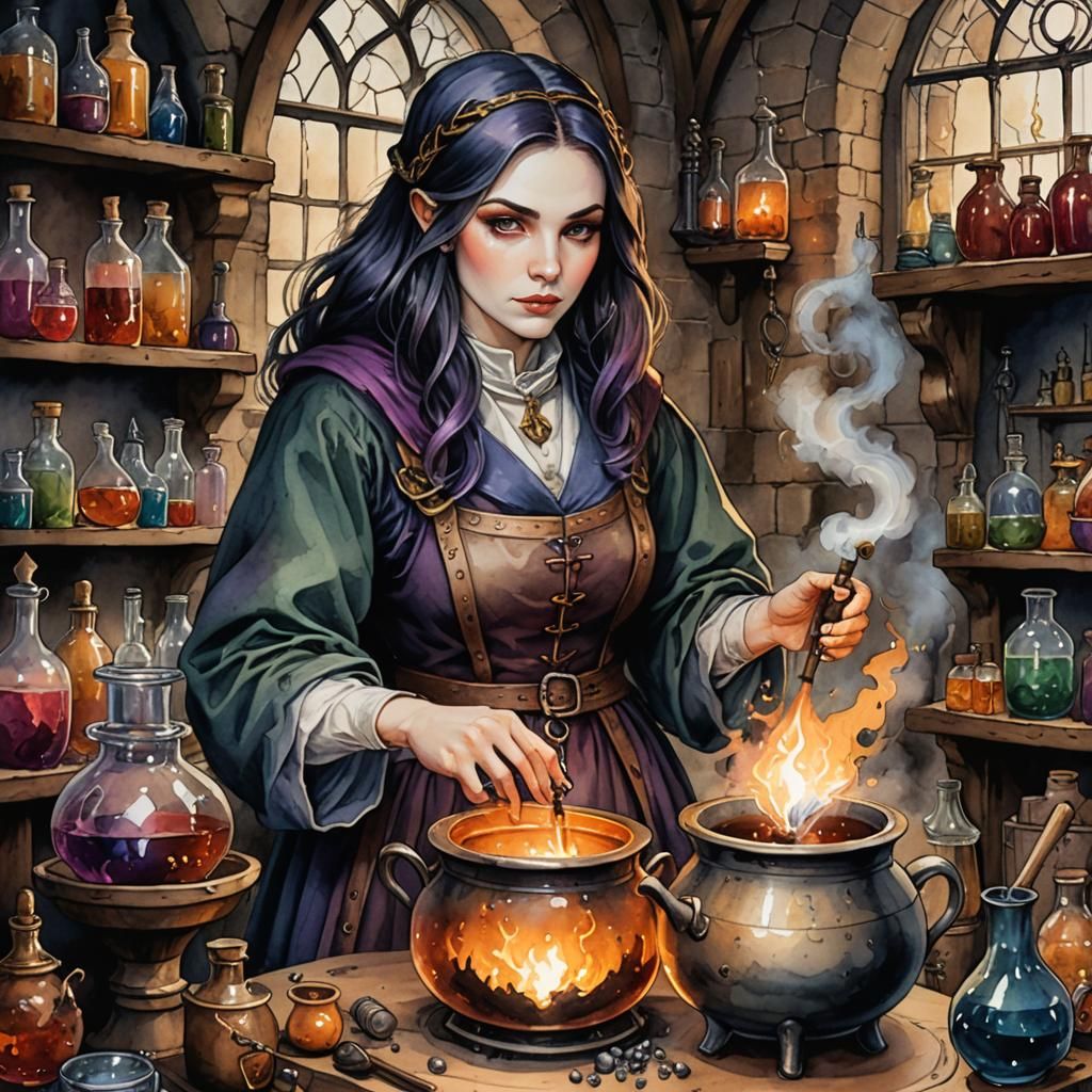 A beautiful alchemist turning metal rods into gold