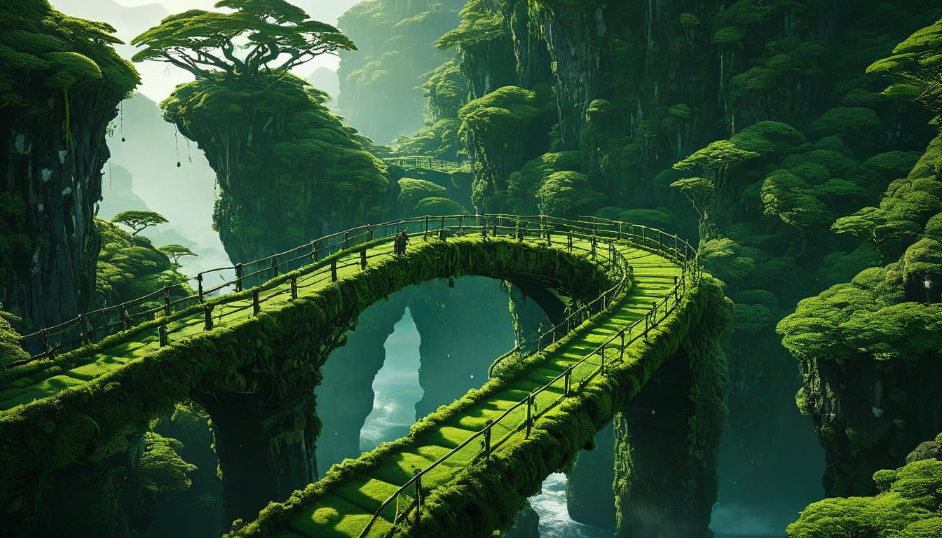 Ethereal Japanese Archipelago with Majestic Floating Bridge