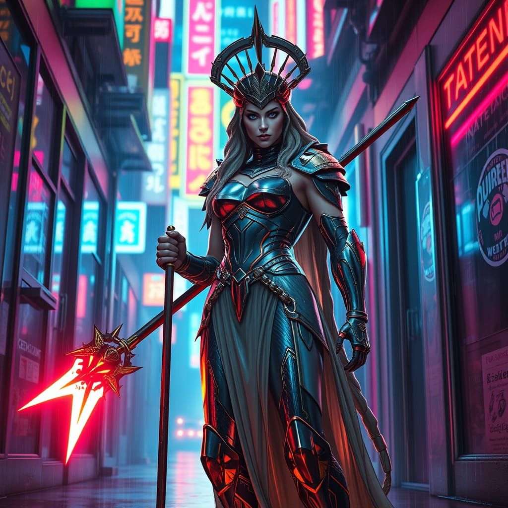 Cyberpunk Athena: Goddess of Wisdom Reimagined