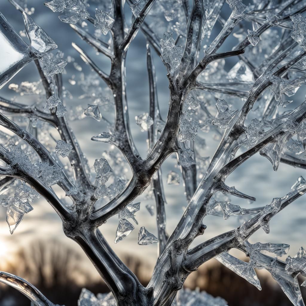 Crystal Maple Tree Shards on Dark Background