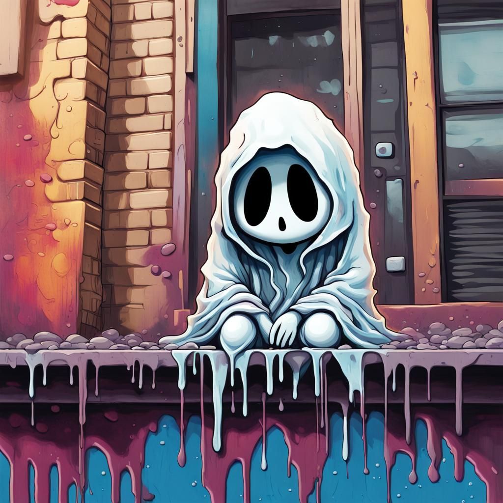 Lonely Ghost Waits in a City Skyline