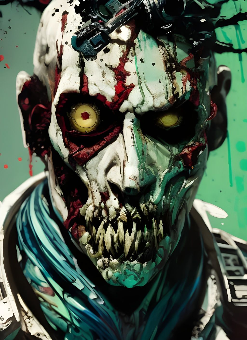 Badass Zombie Man Portrait in Oil and Gouache