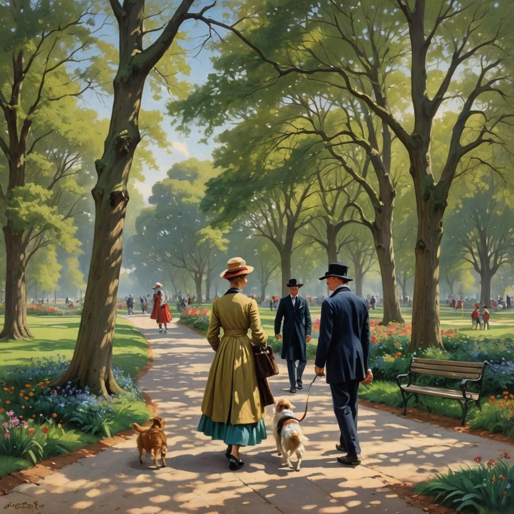 Park Walk in Oil Paint Style