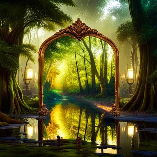 Wonderland Reflection in Forest Mirror