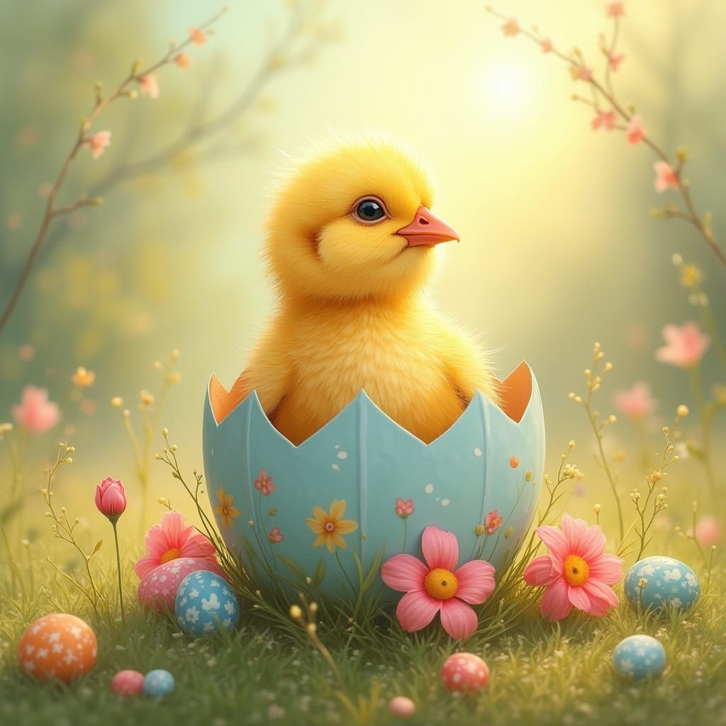 Whimsical Easter Chick Emerges in Beatrix Potter Style