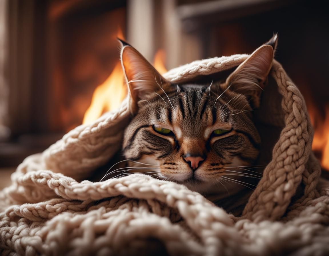 Cat Nap by Fireplace: Intricate Detail