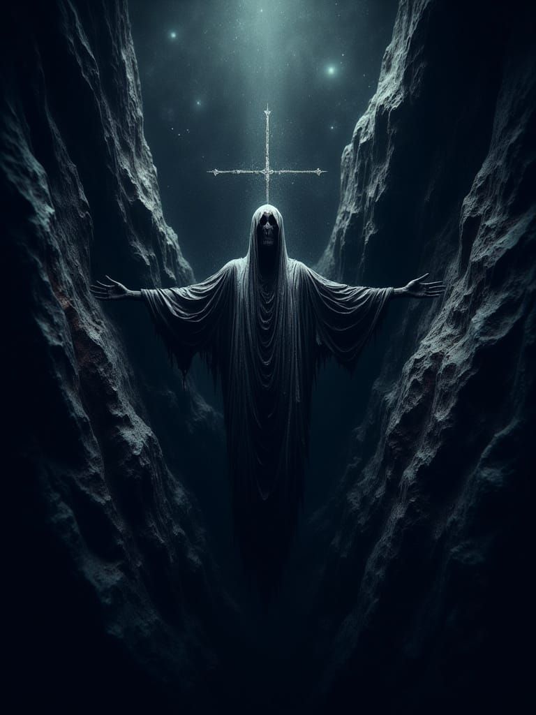 Majestic Celestial Being in Cosmic Horror Landscape