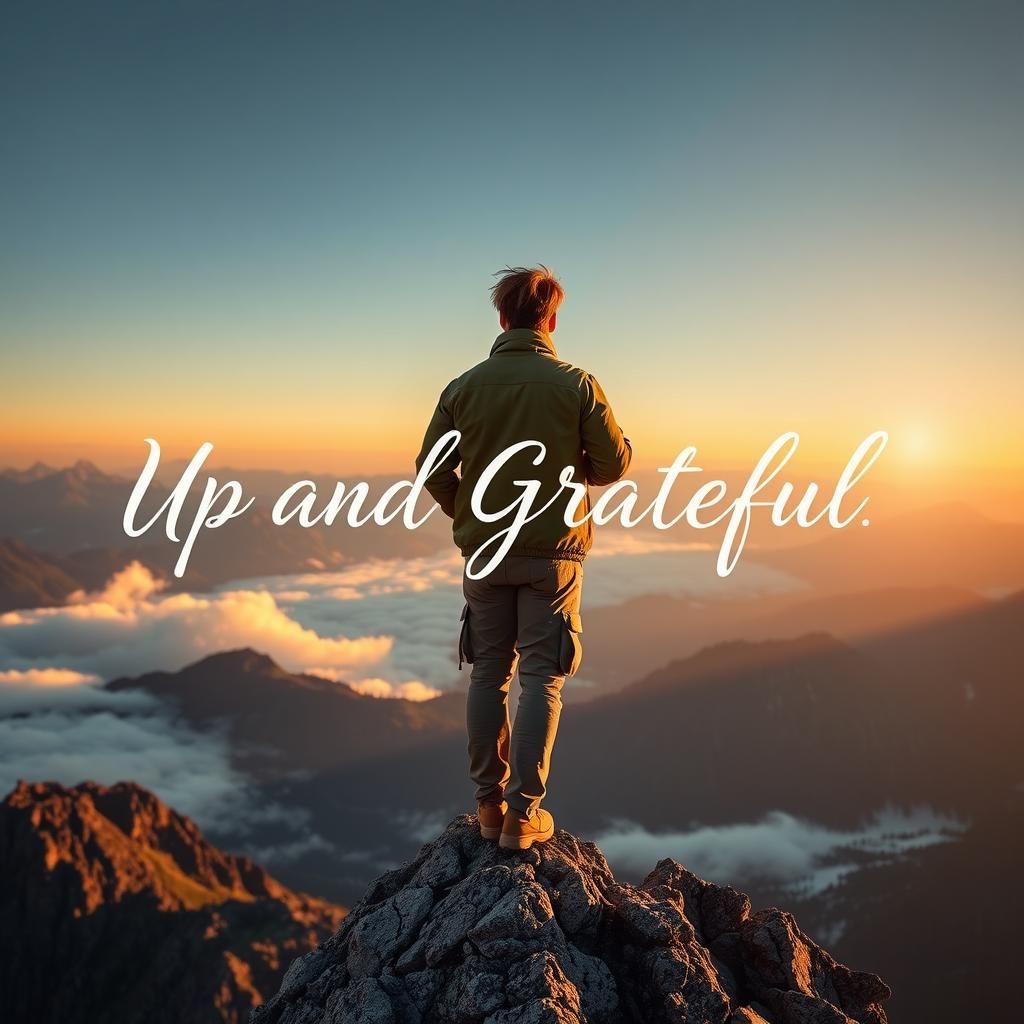 Man on Windswept Mountain at Sunrise