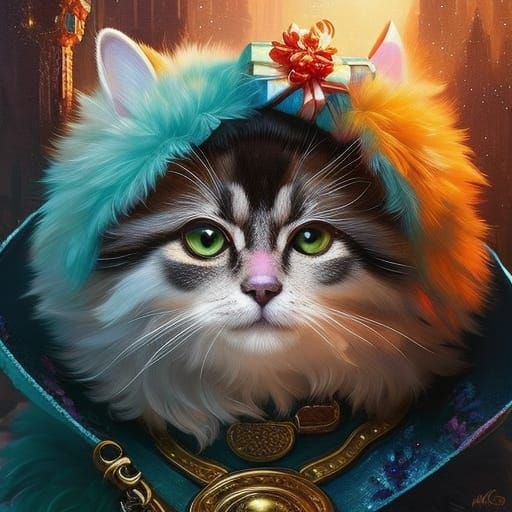 Ornate Fluffy Cat-Dog-Dragon Hybrid Pet Portrait