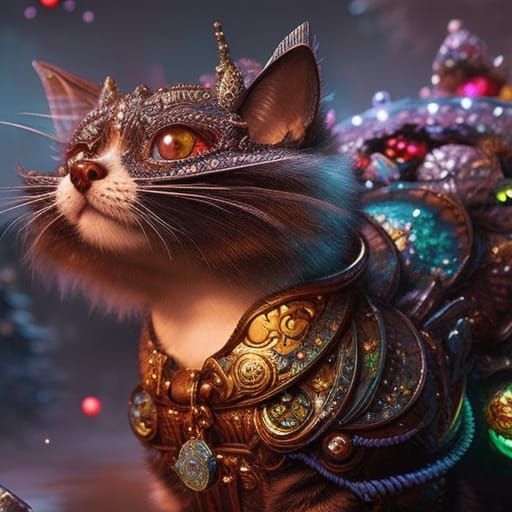 Ornate Dragon-Dog-Cat Hybrid Pet in Christmas Home