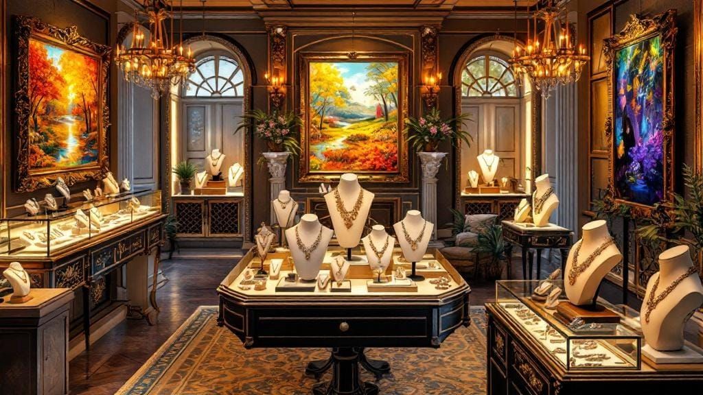 Elegant Jewelry Showroom with Art and Lighting