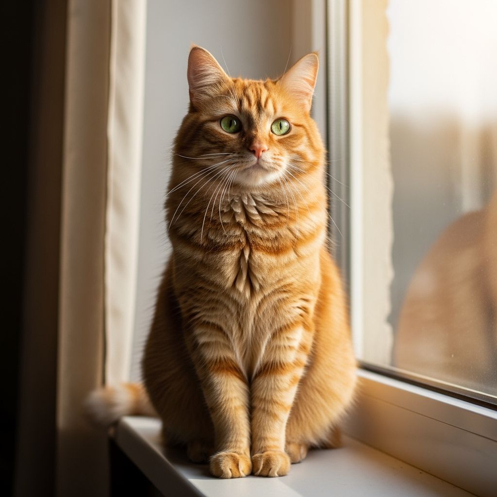 Realistic Ginger Cat on Sunlit Windowsill