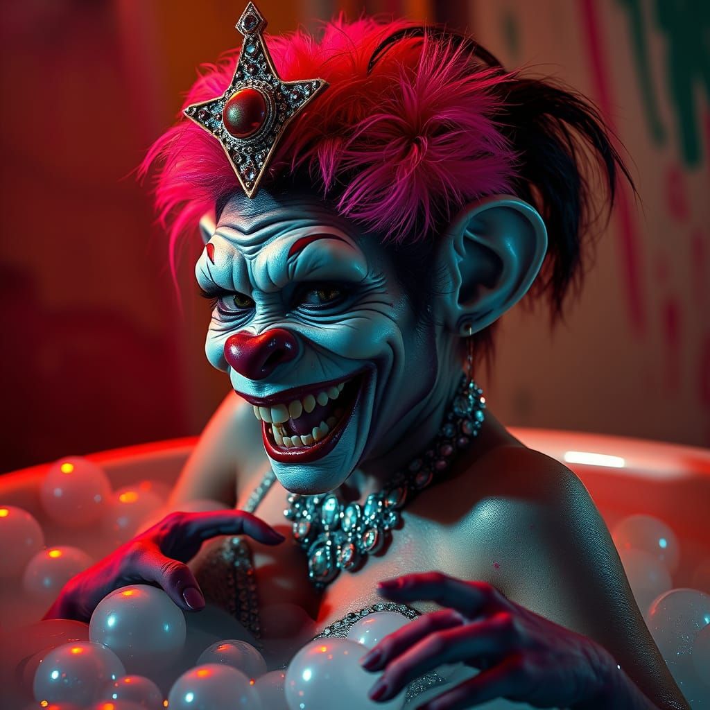 Zombie Monkey Clown Burlesque Dancer in Bubble Bath