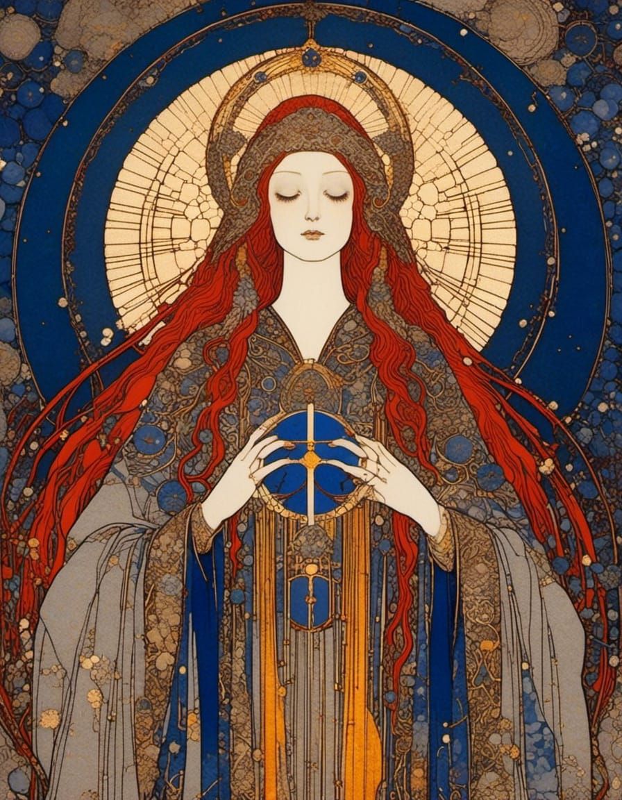 Mary Magdalene with Golden Halo in Geometric Style