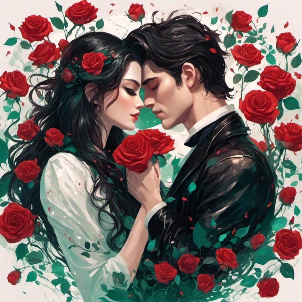 Fantasy Romance: Man, Woman, Roses, and Moonlight