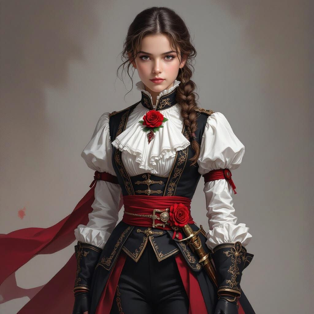 Fiery French Duelist in Dark Fantasy Setting