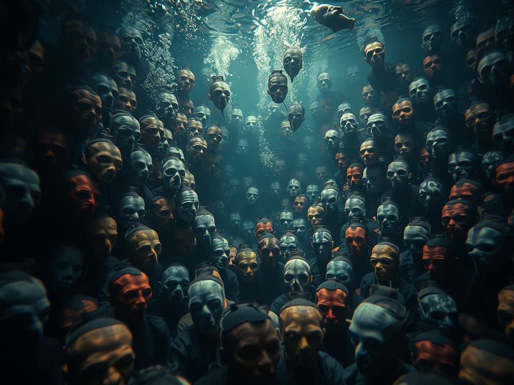 Underwater Crowd in Surreal Bosch-Inspired Style