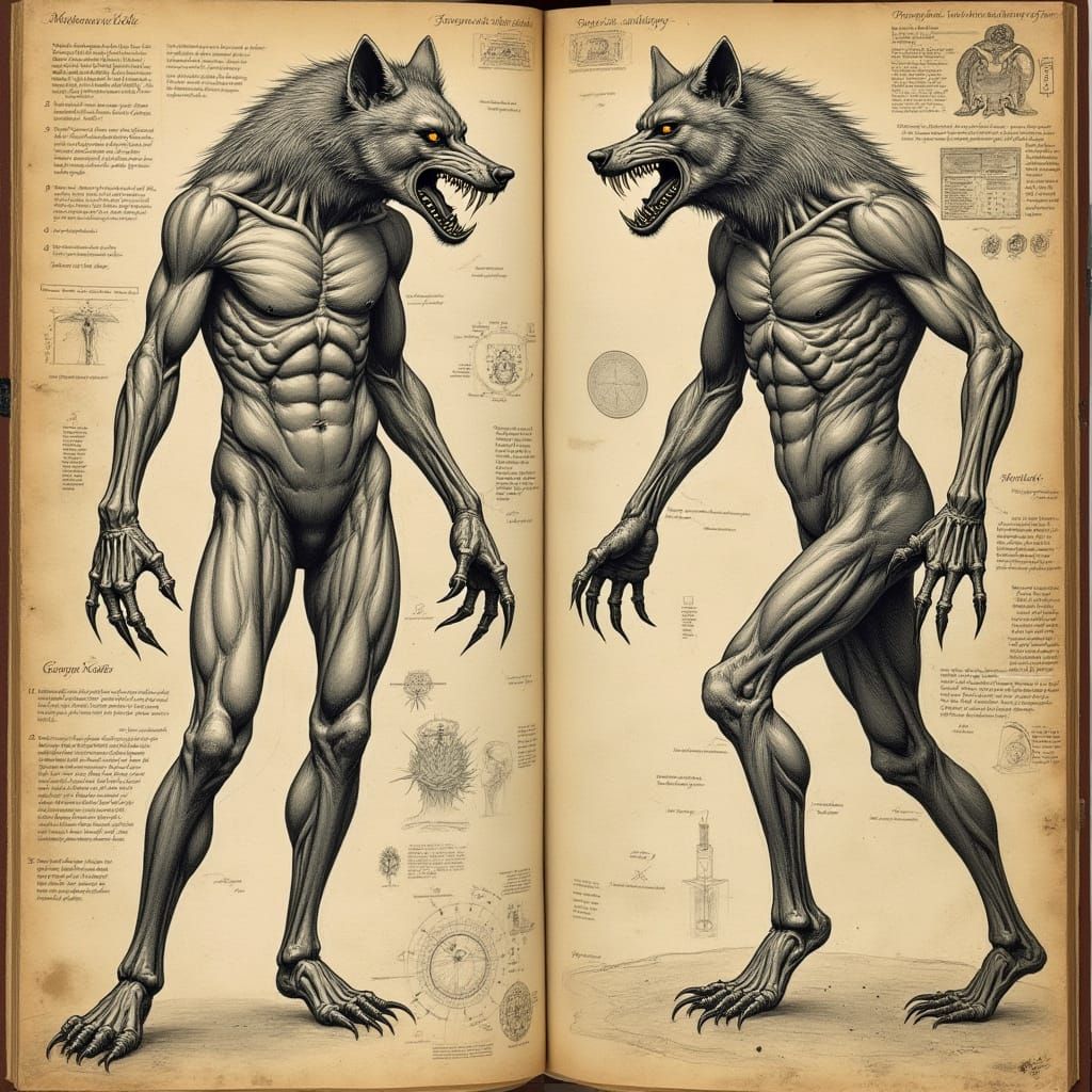 Anatomical Werewolf Diagram in Medieval Manuscript Style