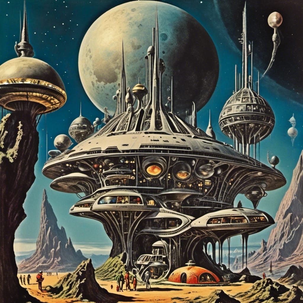 Vintage Sci-Fi Cover: Moon Colony in 1,000,000 AD