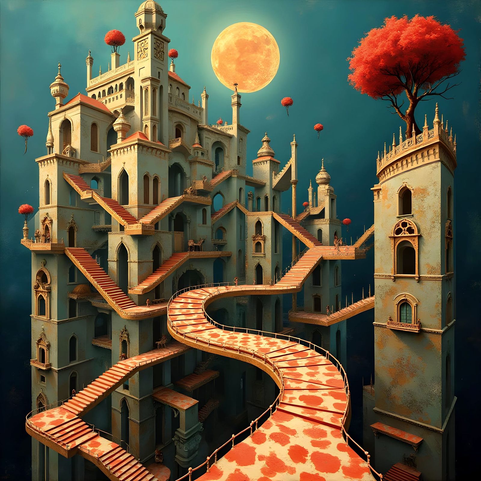 Escher-Inspired Impossible Tower with Optical Illusions