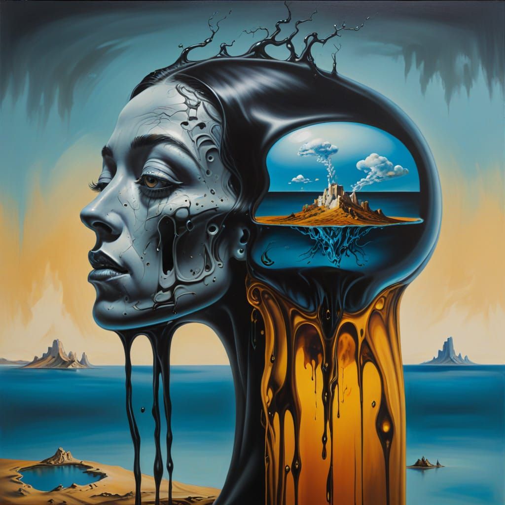 Surrealist Girl Emerging from Carbon Nanotubes