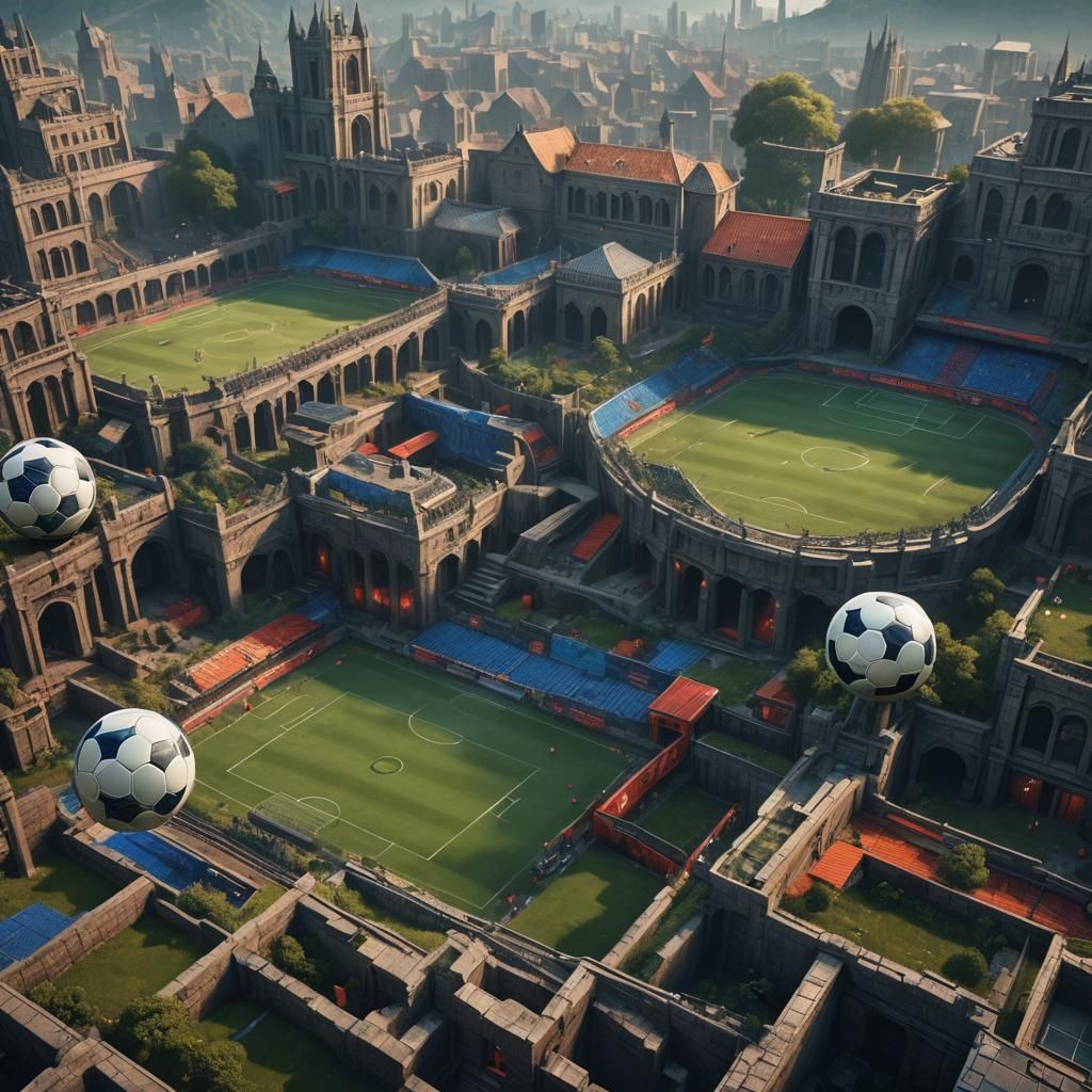 Detailed Soccer Scene: Matte Painting in Deep Color