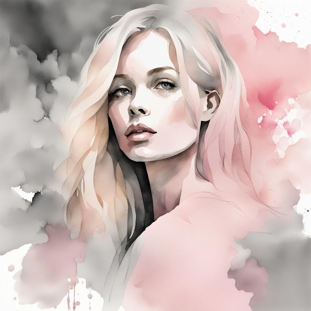 Blonde Woman Portrait in Watercolor Abstract Art