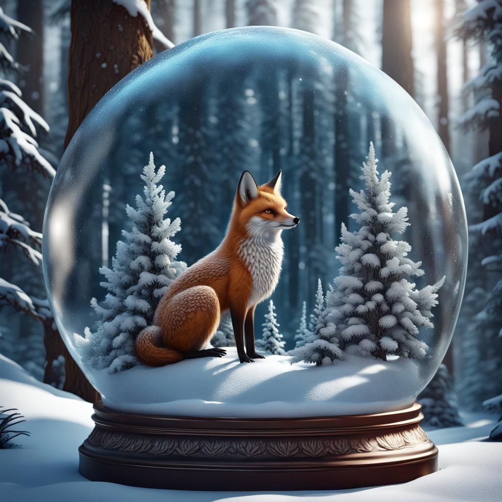 Snow Globe Forest Fantasy in Detailed Matte Painting Style