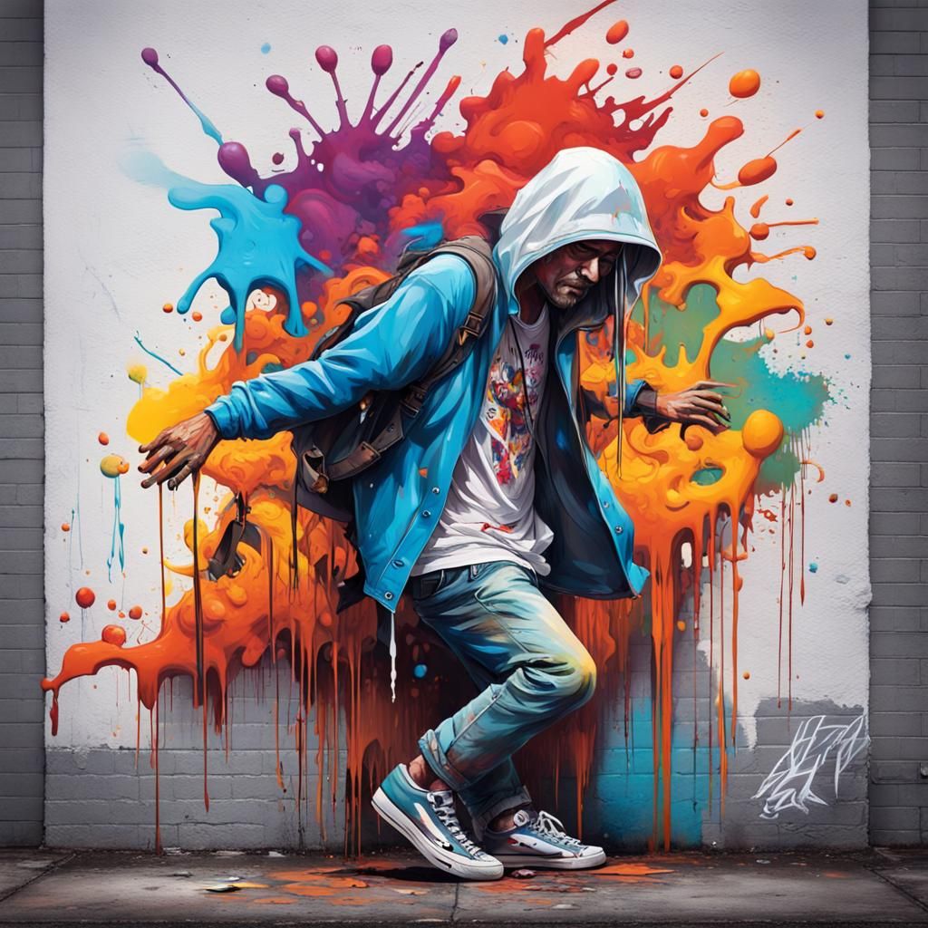Graffiti Art: Three-Legged Figure's Colorful Embrace
