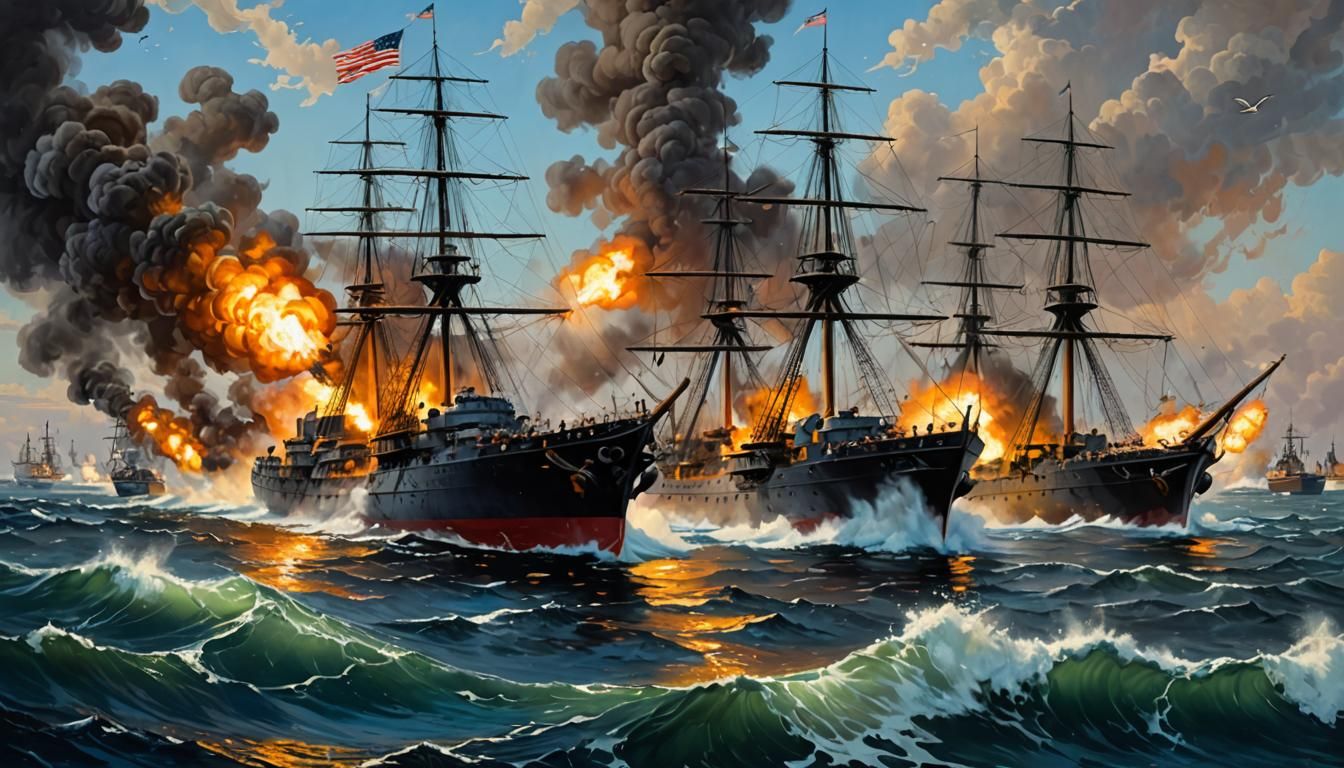 American Civil War Naval Combat in Graffiti Art Style