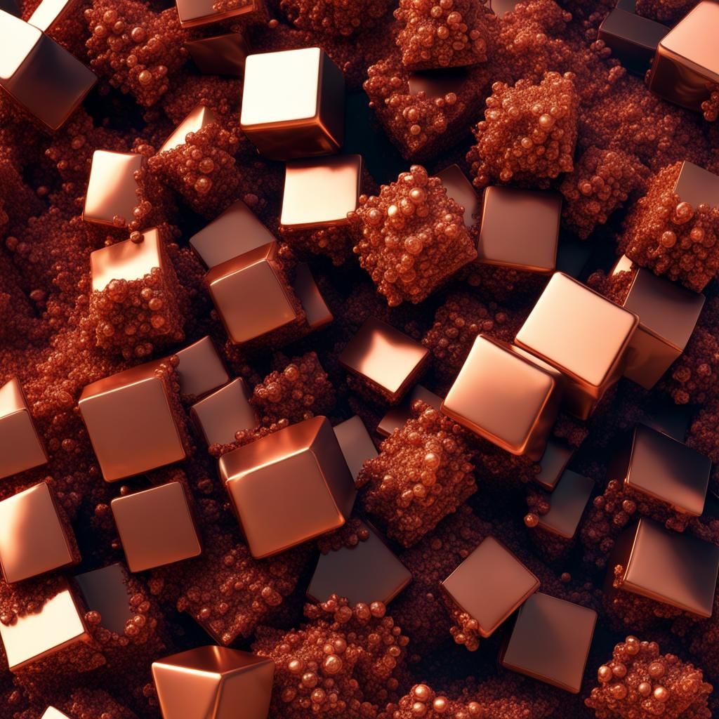 Cubic Copper Crystals on Surface: Detailed Matte Painting