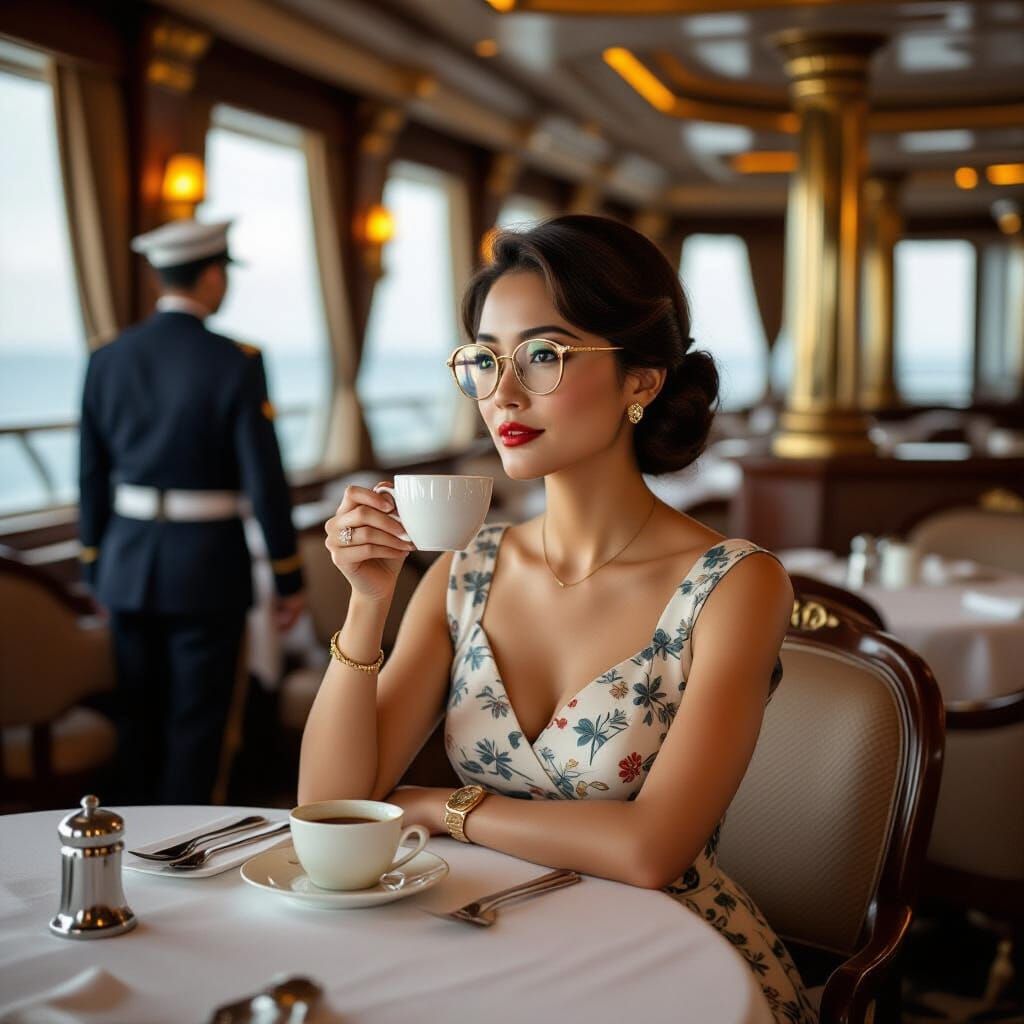 Filipino Woman in Cruise Ship Restaurant, Art Nouveau Style