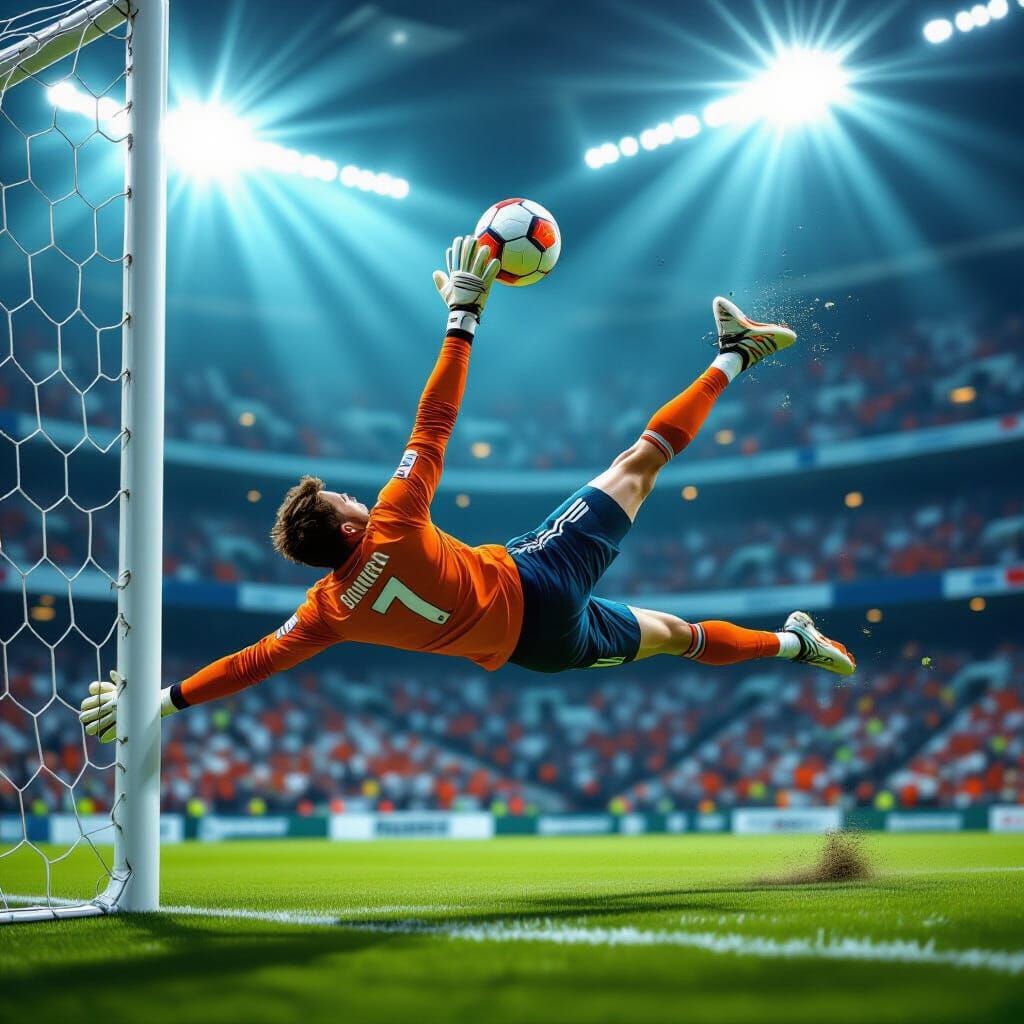 Goalkeeper Makes Incredible Top Corner Save Under Stadium Li...