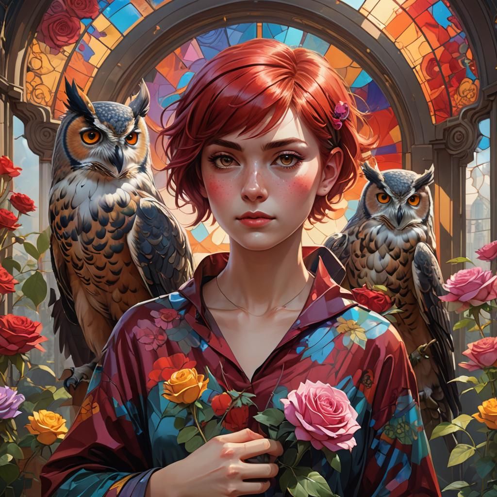 Red-Haired Woman with Roses: Hyperdetailed Art
