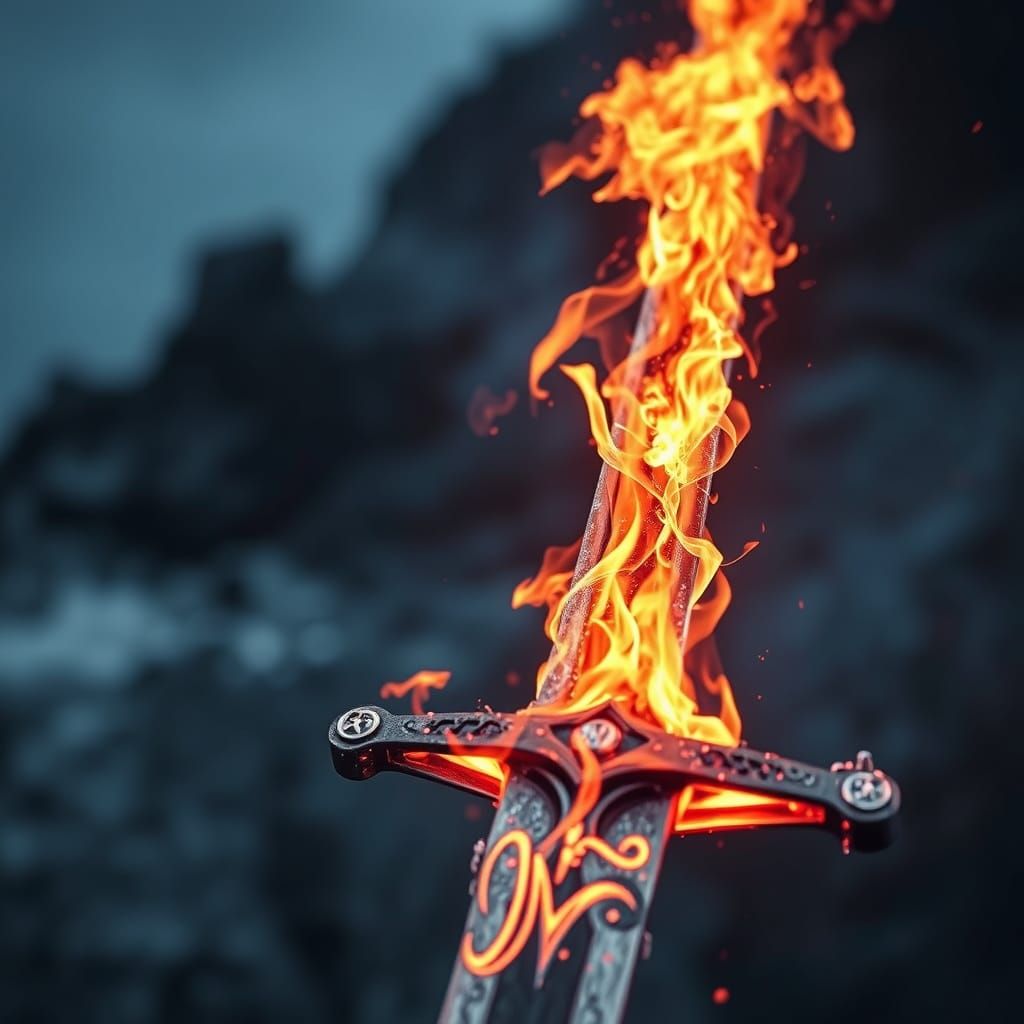 Epic Fantasy Sword in Fiery Glory
