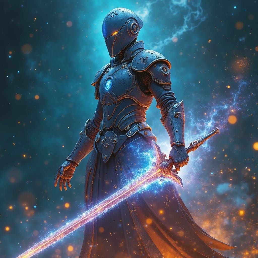 Cyber Mage Knight with Plasma Spellblade in Sci-Fi Fantasy