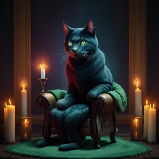 Cat on Velvet Throne in Fantasy Concept Art