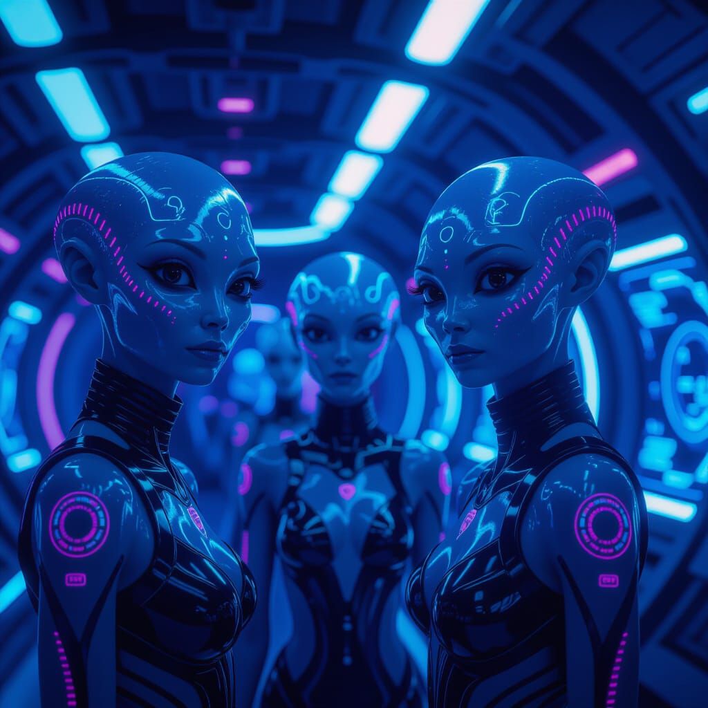 Ethereal Aliens in Illuminated Spaceship, Cinematic Concept ...