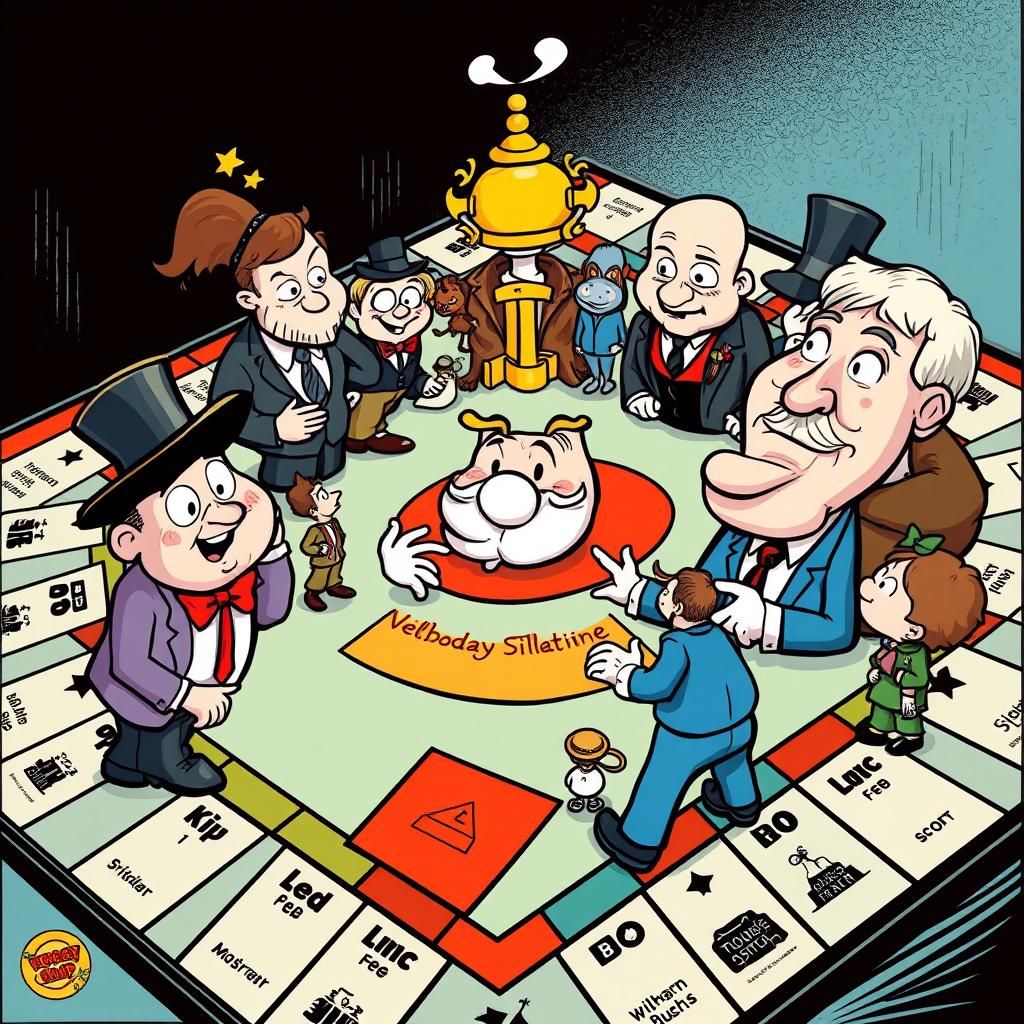 Cartoon Monopoly Game Board in Classic Animation Style