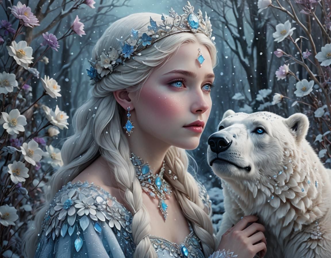 Snow Queen and Polar Bear Fantasy Portrait