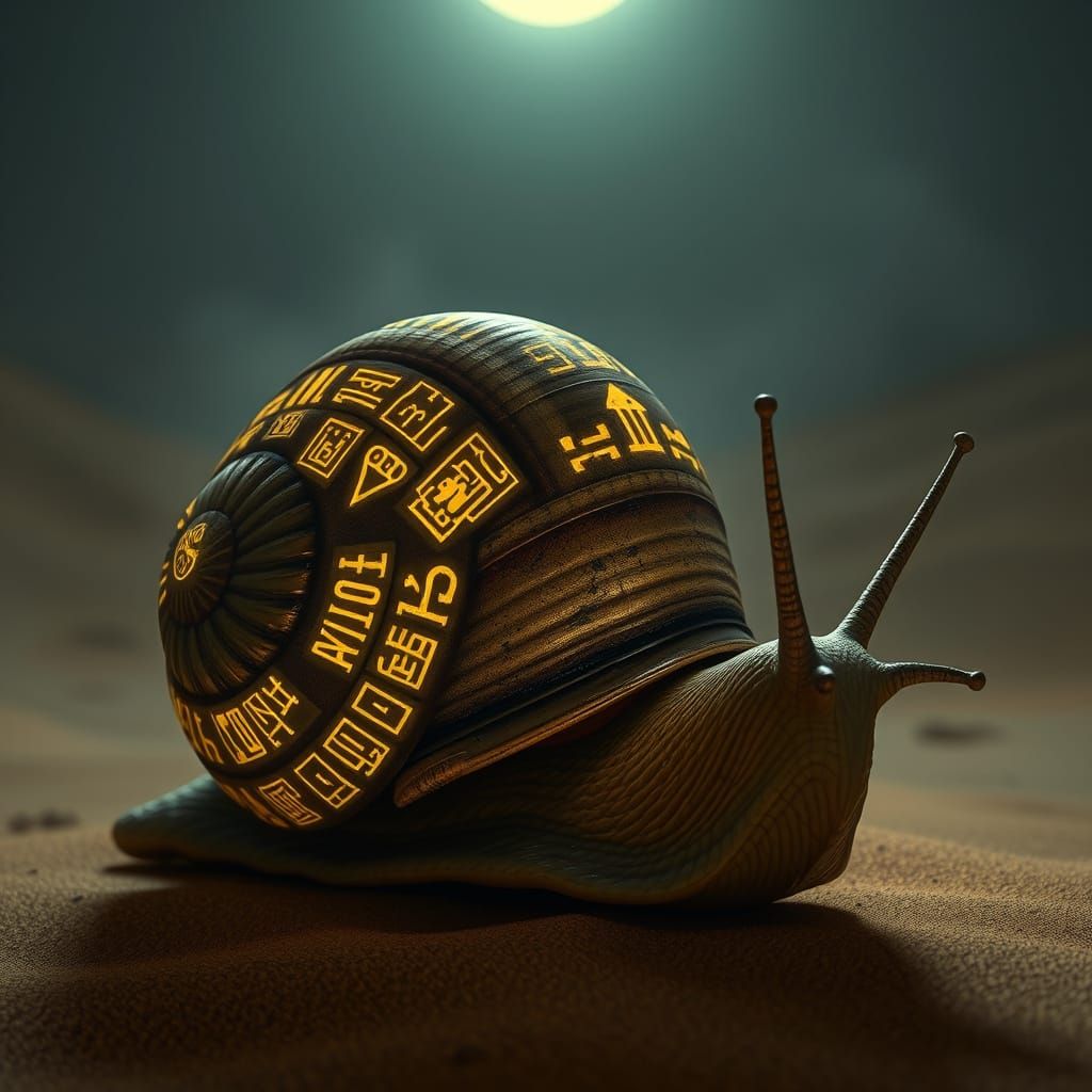Ancient Snail in Ethereal Hieroglyphic Splendor