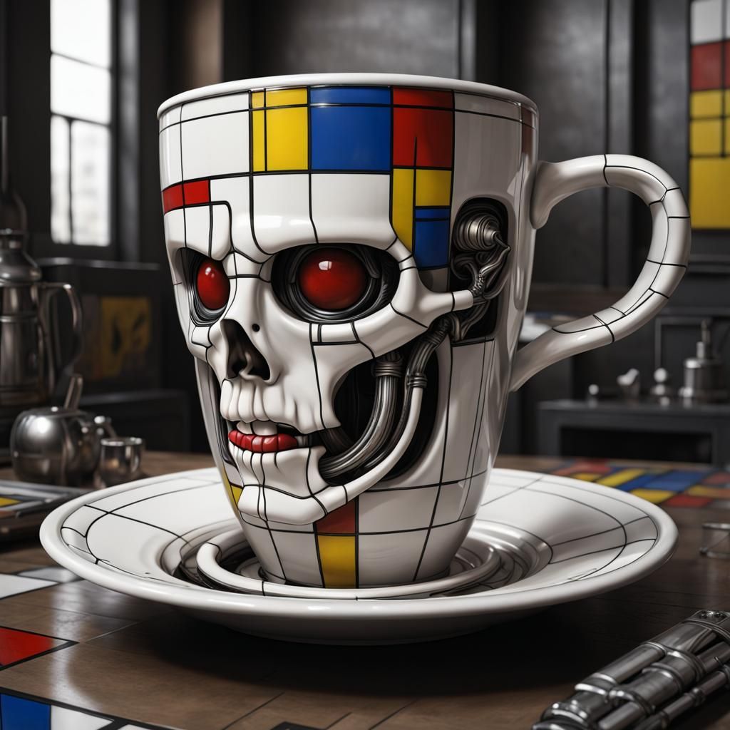 Surreal Coffee Cup in a Mondrian Style