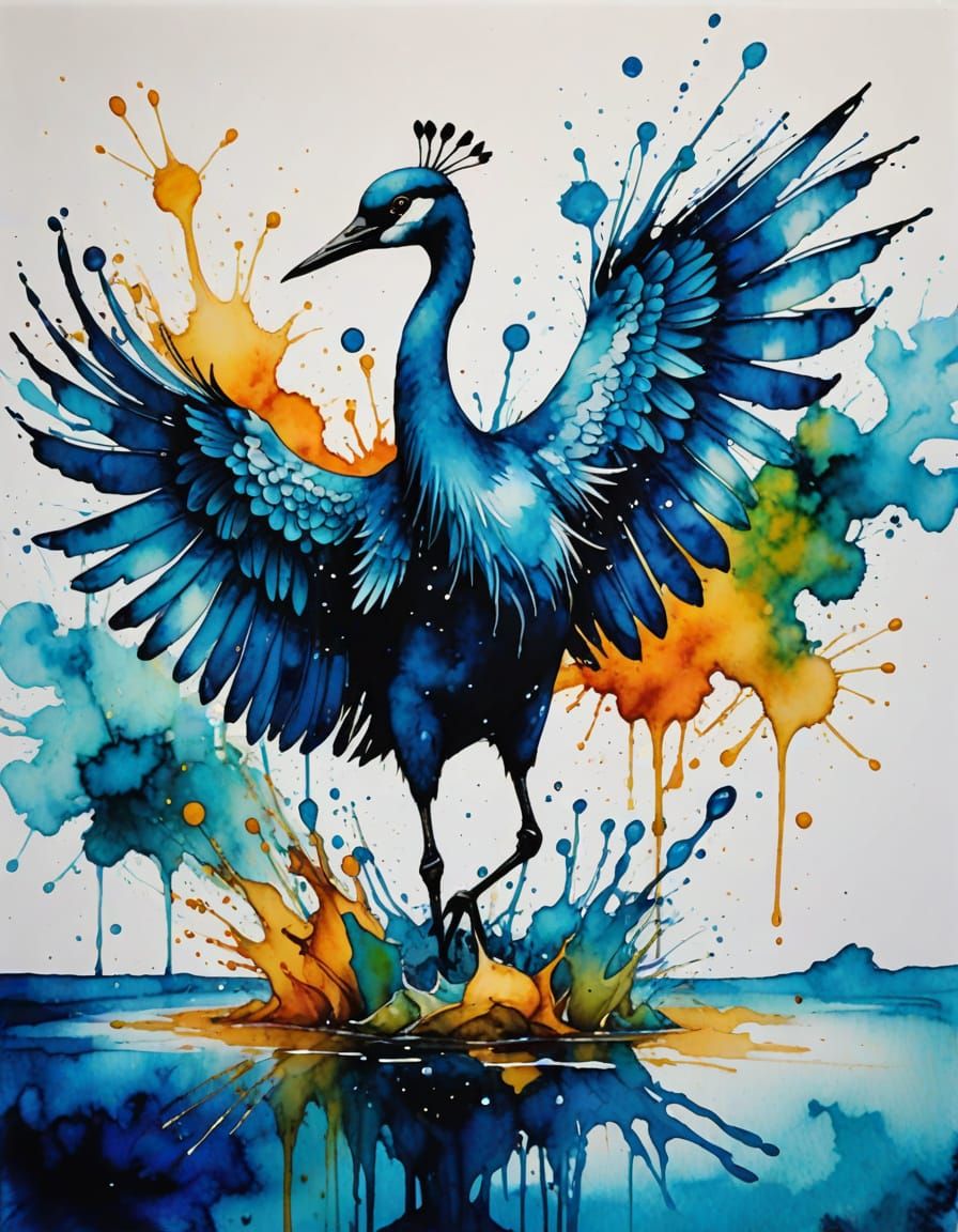 Vibrant Peacock Formed by Dazzling Alcohol Ink Splashes