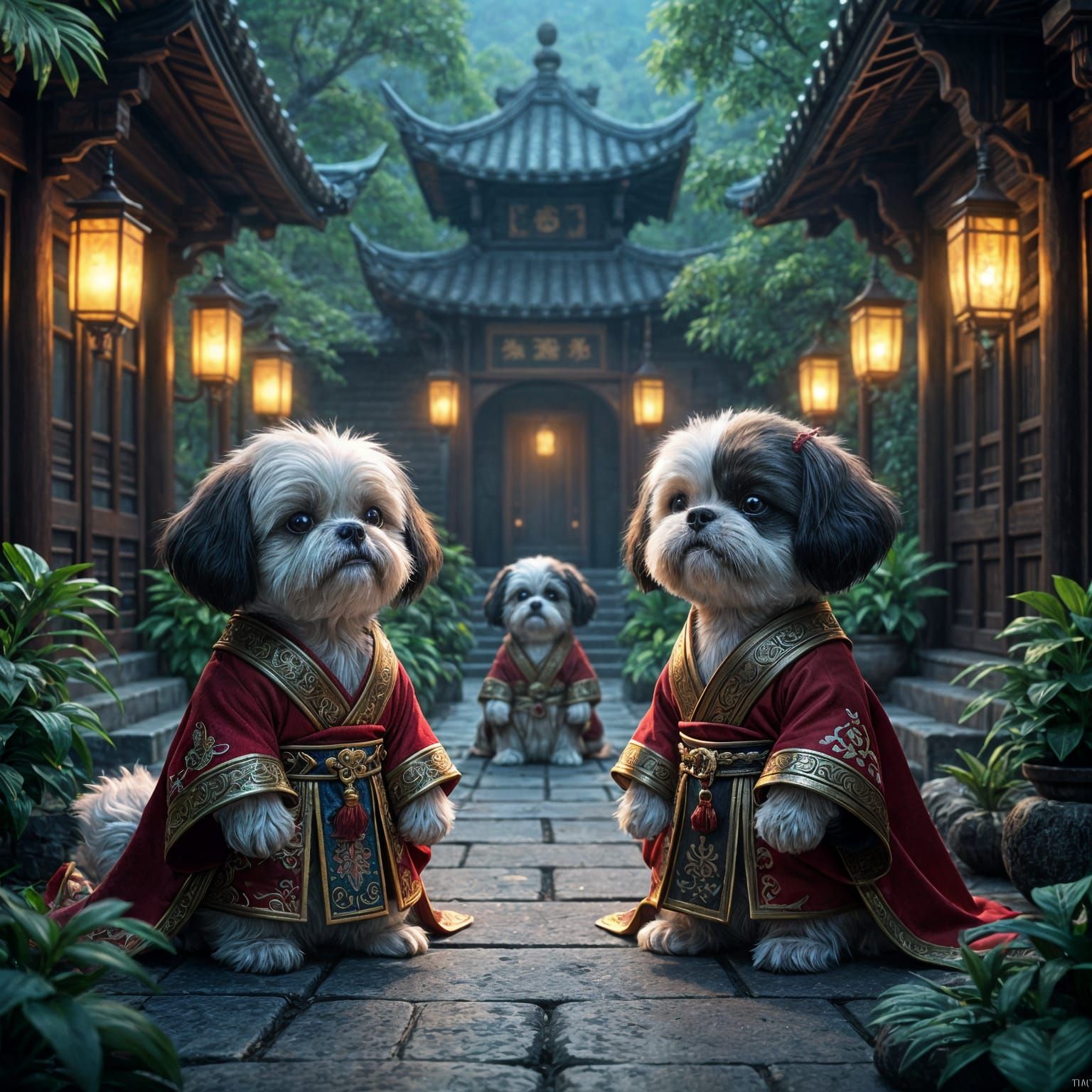 Shih Tzus Rule Secret Empire in 3D Anime Art Style