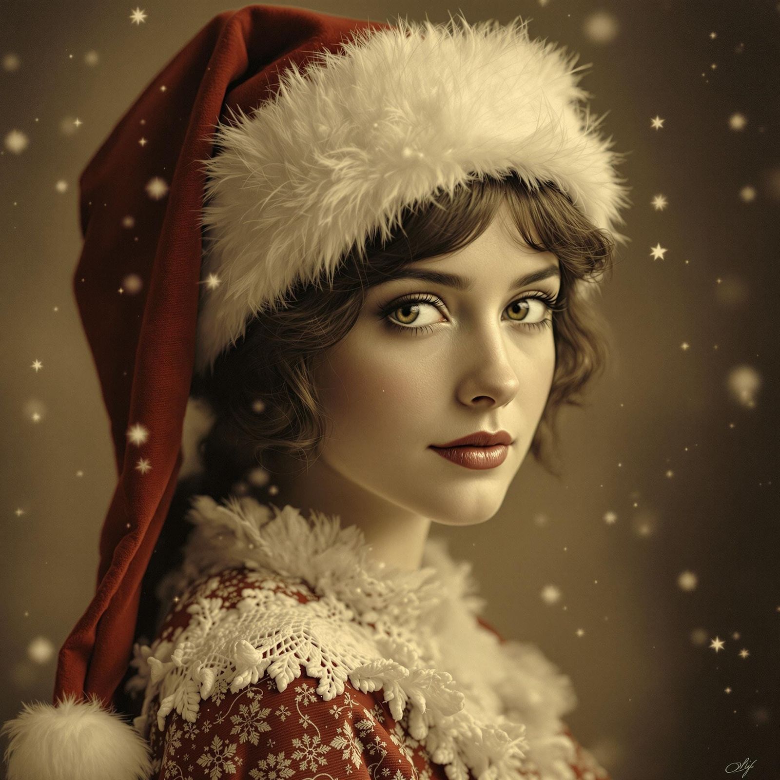 Victorian Christmas Portrait in Sepia Tone