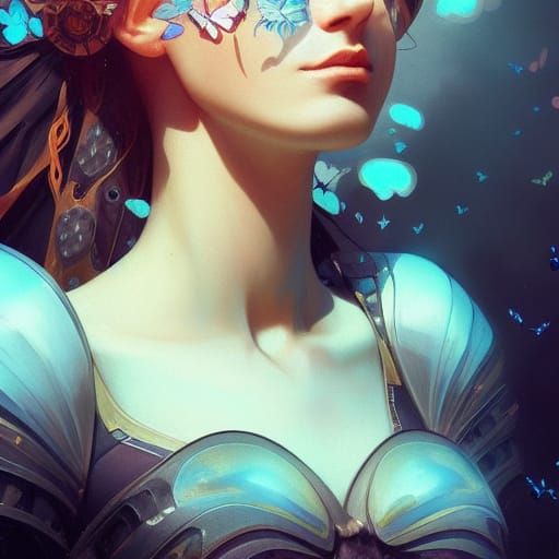 Detailed Butterfly Portrait in Art Nouveau Style