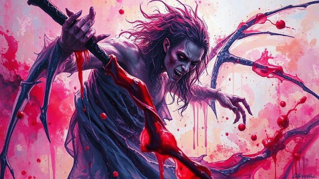 Ethereal Vampire in Vibrant Liquid Painting