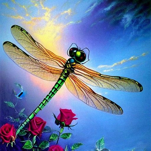 Surreal Dragonfly on Rose in Dali Style