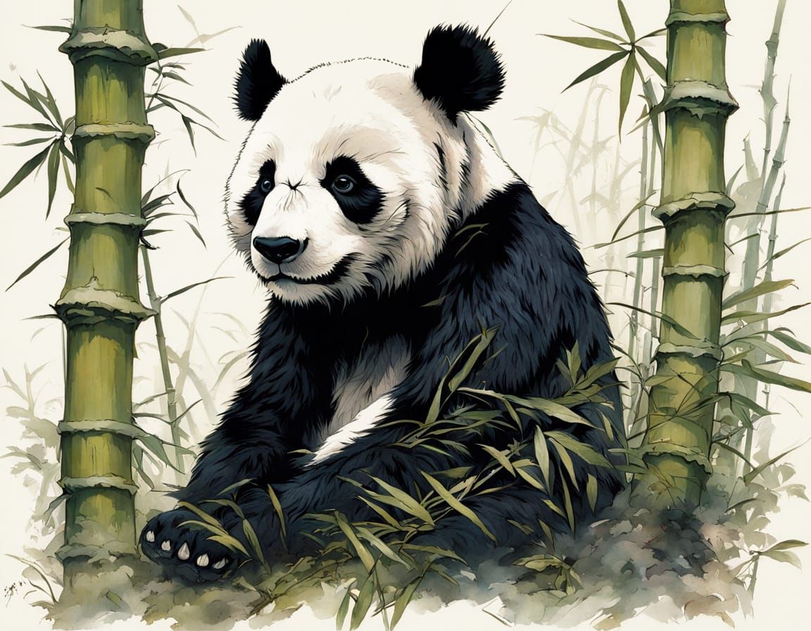 Panda Mother and Cub in Bamboo Forest