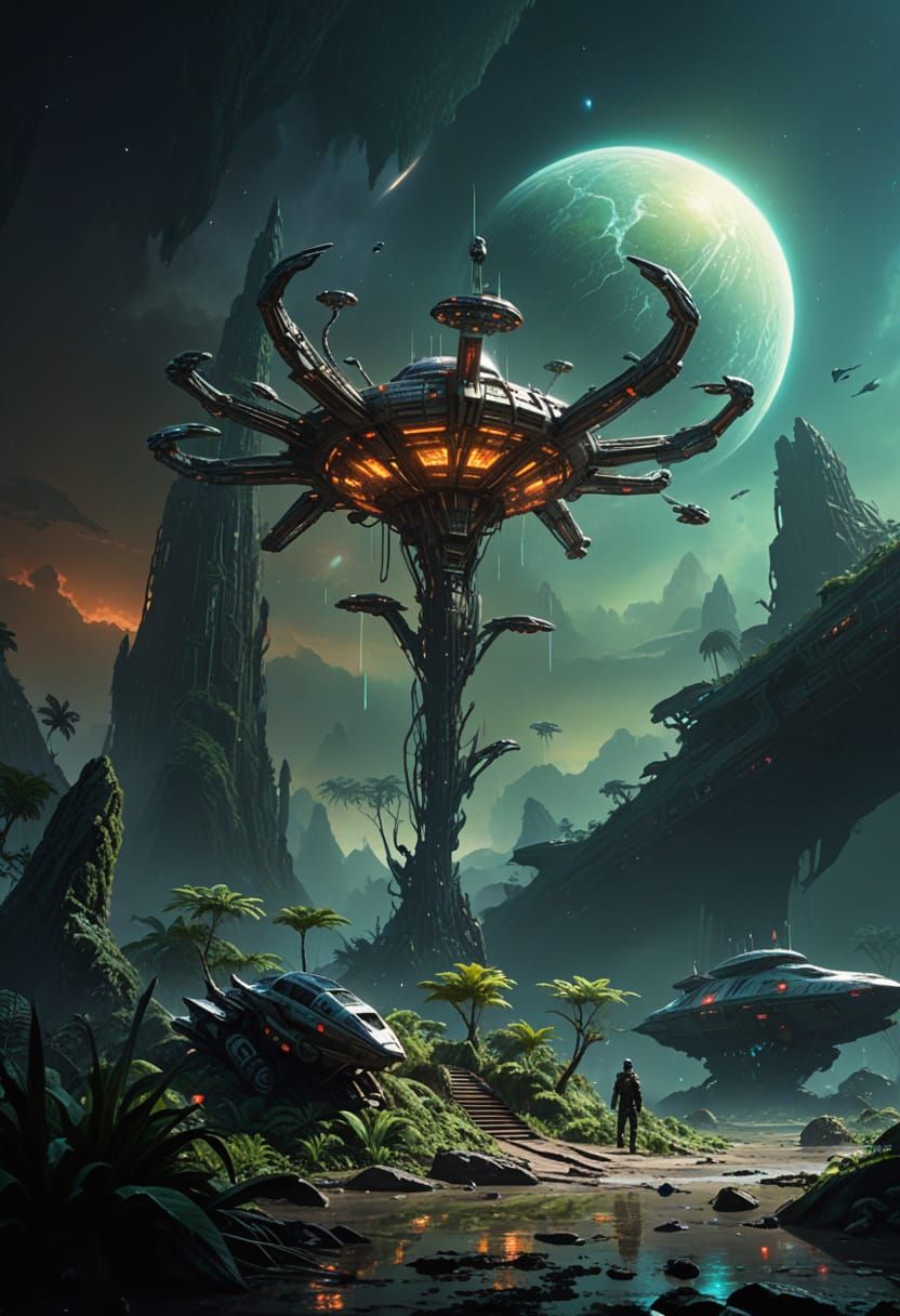 Alien in Jungle Landscape Concept Art